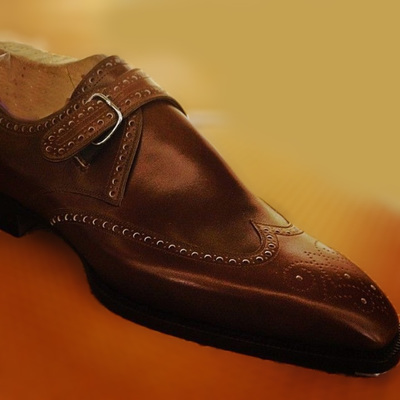 New men dark brown oxford single monk strap formal trendy wingtip style shoes - Thumbnail 5