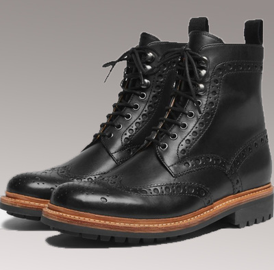 Unique Handmade Black Wingtip Lace Up Military Boot For Gentlemen