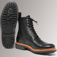 Unique Handmade Black Wingtip Lace Up Military Boot For Gentlemen - Thumbnail 1