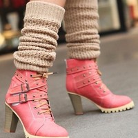 women high heel half short ankle boots winter martin snow botas fashion footwear warm heels boot shoes S-489 - Thumbnail 1