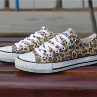 Leopard print canvas lace-up sneakers s-491
