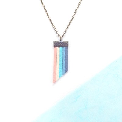 Ombre blue & pink fringe necklace