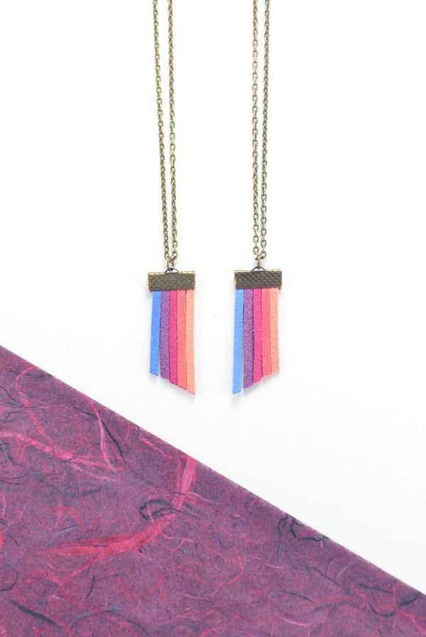 Blue to Peach Gradient Fringe Necklace
