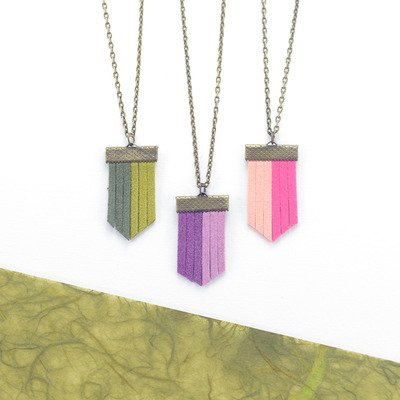 Two-tone color block chevron fringe necklace