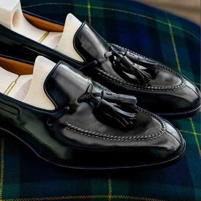 New handmade black  tassels loafer in genuine leather for men  - Thumbnail 3