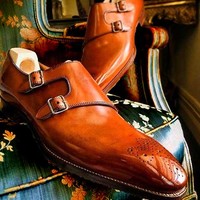 New Trendy Handmade Tan Brown Customize Oxford Shoes In Genuine Leather For Men - Thumbnail 2