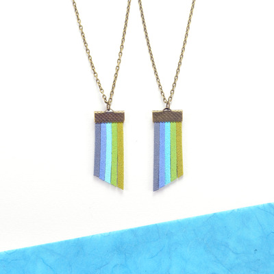 Blue & green gradient fringe necklace