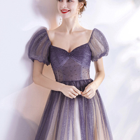 Purple tulle long A line prom dress evening dress - Thumbnail 1