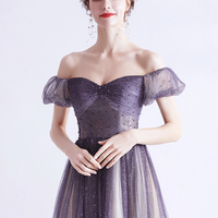 Purple tulle long A line prom dress evening dress - Thumbnail 2