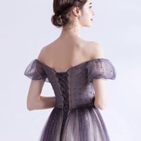 Purple tulle long A line prom dress evening dress - Thumbnail 3