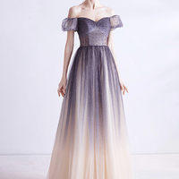 Purple tulle long A line prom dress evening dress - Thumbnail 4