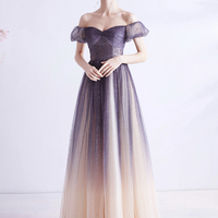 Purple tulle long A line prom dress evening dress - Thumbnail 5