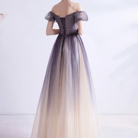 Purple tulle long A line prom dress evening dress - Thumbnail 6