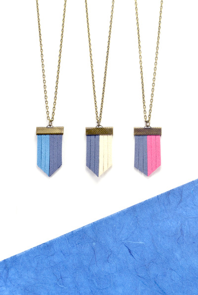 Two Tone Navy Chevron Fringe Necklace