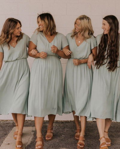 Simple Tea Length Bridesmaid Dresses for Wedding Party