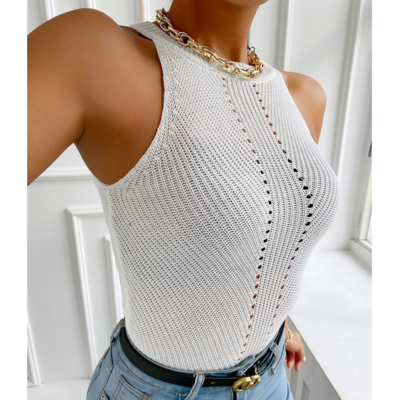 Sexy round neck knit solid color vest shirt tops - Thumbnail 3