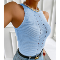 Sexy Round Neck Knit Solid Color Vest Shirt Tops - Thumbnail 1