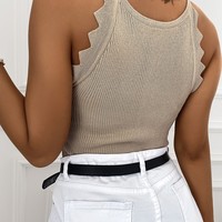 Round Neck Sexy Solid Color Sleeveless Top - Thumbnail 3