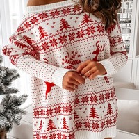 Round Neck Loose Jacquard Knitted Long Sleeve Dress - Thumbnail 4