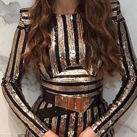 Women'S Striped Long Sleeve Sequin Dress - Thumbnail 2
