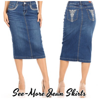 LONDYN MID LENGTH DENIM SKIRT  - Thumbnail 3