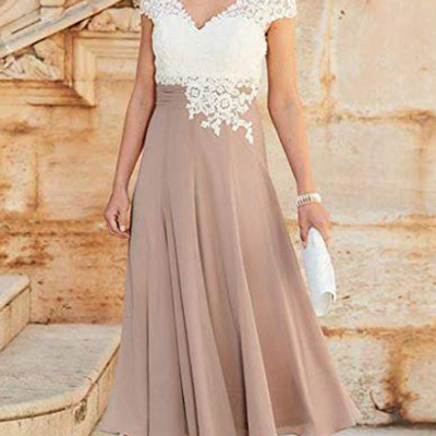 Cap sleeves lace appliques a-line mother of the bride dress - Thumbnail 3