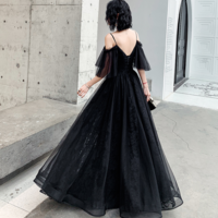 A Line Black tulle long prom dress black evening dress - Thumbnail 1