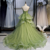 Beauty Mermaid Green tulle long ball gown dress formal dress - Thumbnail 4