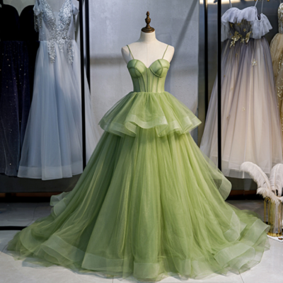 Beauty mermaid green tulle long ball gown dress formal dress - Thumbnail 4
