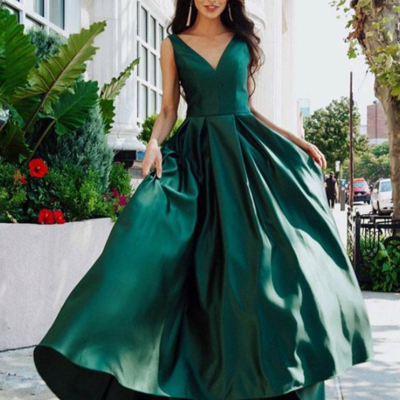 Gorgeous dark green v-neck prom dress,green evening dress - Thumbnail 4