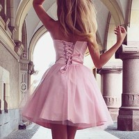 SP1548,Cute Pink A-Line Sweetheart Short Tulle Homecoming Party Dress - Thumbnail 1