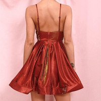 SP1550,Simple Burgundy Homecoming Dresses,Spaghetti Straps Mini Evening Gown,A-Line Dark Red Prom Hoco Dresses - Thumbnail 1