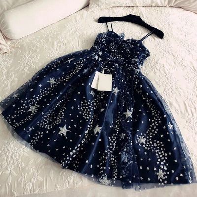 Sp1553,glitter stars sequins beaded short navy blue homecoming party dresses