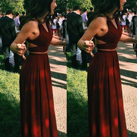 SP1560,burgundy two pieces long prom dress,burgundy evening dress - Thumbnail 1