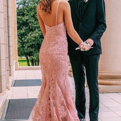 Sp1565,spaghetti-straps mermaid lace pink prom dresses graduation gown - Thumbnail 4