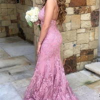 SP1565,Spaghetti-straps Mermaid Lace Pink Prom Dresses Graduation Gown - Thumbnail 2