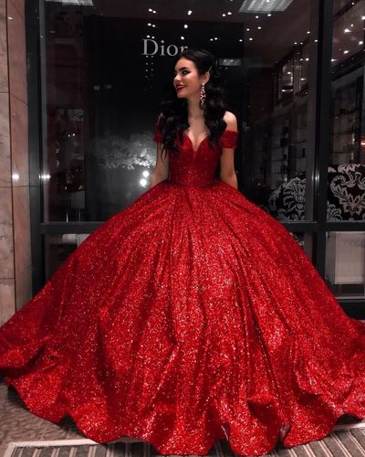SP1568,Off the shoulder red sequin ball gown,long prom dresses,sweet 16 dresses,wedding gown