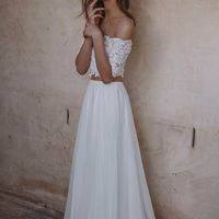 SP1581,Boho Two Piece Off the Shoulder Lace Chiffon Beach Wedding Dresses - Thumbnail 1