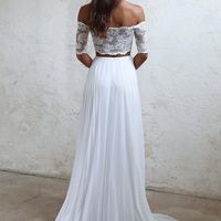 SP1581,Boho Two Piece Off the Shoulder Lace Chiffon Beach Wedding Dresses - Thumbnail 2