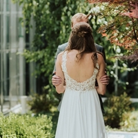 SP1585,Elegant A-Line V Neck Open Back White Chiffon Beach Wedding Dresses with Appliques - Thumbnail 2