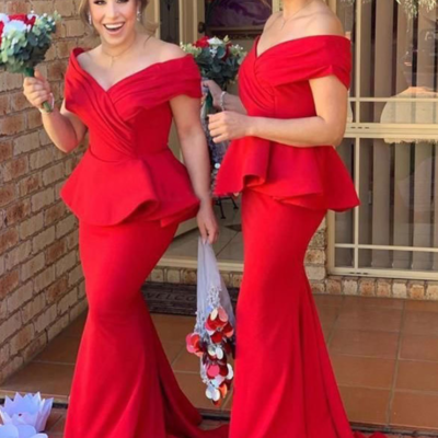 Off the shoulder long bridesmaid dresses for wedding - Thumbnail 3