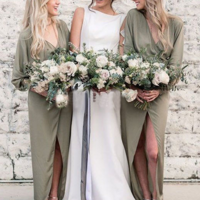 Casual v neck boho olive green bridesmaid dresses for wedding party - Thumbnail 4