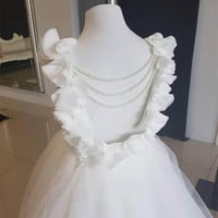 SP1594,Lovely Flower Girl Dresses For Wedding V Neck Tulle Floor Length Backless Ball Gown Junior Bridesmaid Dress For Girls - Thumbnail 2