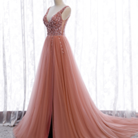 Gorgeous Mermaid v neck tulle beads prom dress  - Thumbnail 1