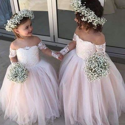 Sp1597,chic long sleeves off-the-shoulder tulle flower girl dresses - Thumbnail 4