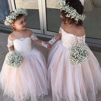 SP1597,Chic Long Sleeves Off-The-Shoulder Tulle Flower Girl Dresses - Thumbnail 1