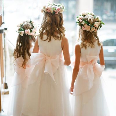 Sp1599,sweet flower girl dresses with pink sash,bowknot blush pink flower girl dresses - Thumbnail 2