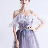 Purple tulle long A line prom dress evening dress - Thumbnail 3