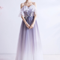 Purple tulle long A line prom dress evening dress - Thumbnail 4