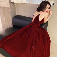 SP1601,Burgundy Velvet Short Prom Dress Homecoming Dress - Thumbnail 2